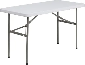 Flash Furniture Elon 4' Rectangular All-Occasion Plastic Folding Event Table, Foldable Portable Banquet Table for Indoor/Outdoor Events, White