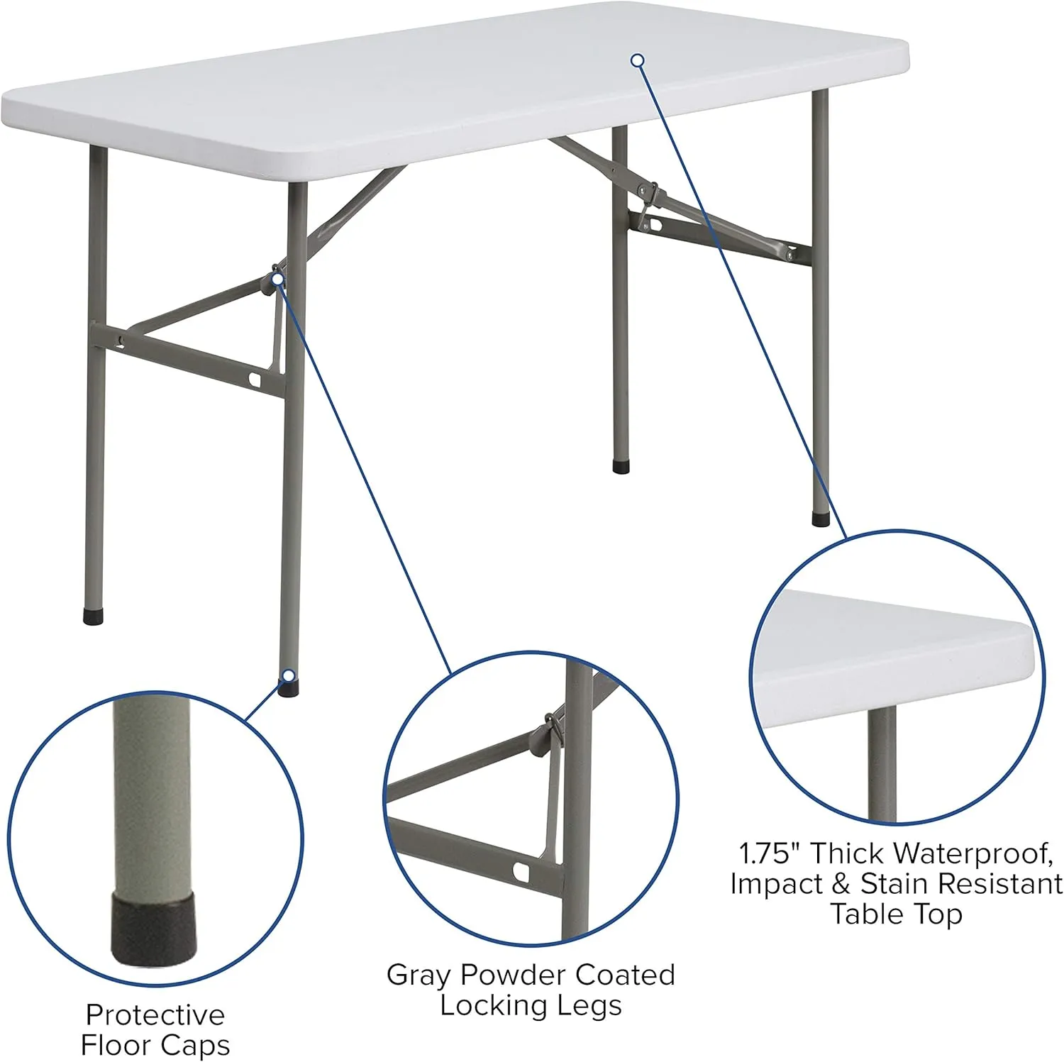 Flash Furniture Elon 4' Rectangular All-Occasion Plastic Folding Event Table, Foldable Portable Banquet Table for Indoor/Outdoor Events, White