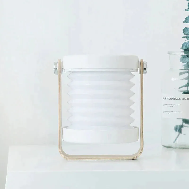 FlexiGlow: Modern 2-in-1 Rechargeable LED Lantern with Foldable Design, Dimmable Touch Control & Portable Wooden Handle
