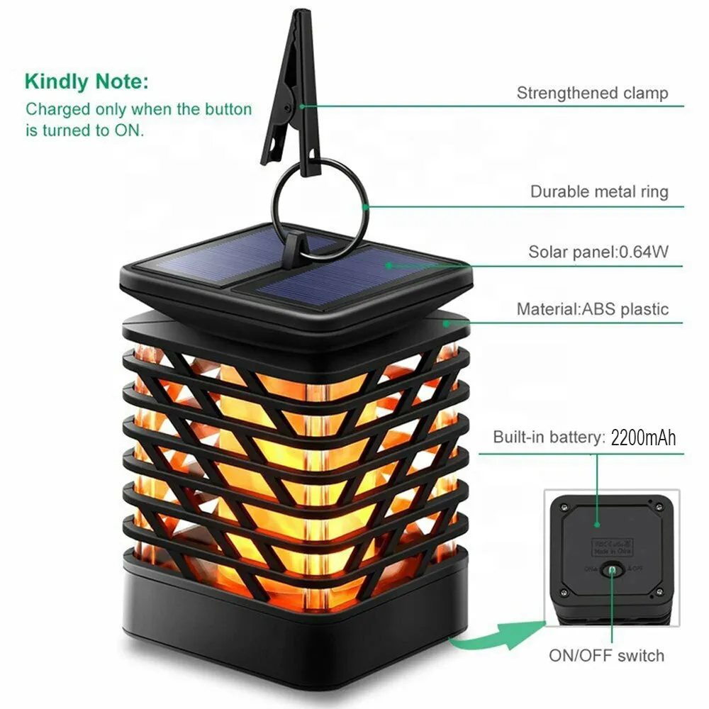 Flickering Flame Solar Powered Outdoor Garden Lantern