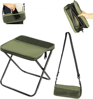 Foldable Backpack Stool, Small Foldable Fishing Chair, Portable Camping Stools & Collapsible Chair with Adjustable Strap for Camping, Fishing, Outdoor Barbecue (Green, Small)