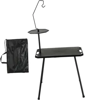 Foldable Camping Table Compact Stand Lightweight Portable Camp Table Picnic Cooking Desk for Patio Travel Outdoor Cooking BBQ, with Light Holder