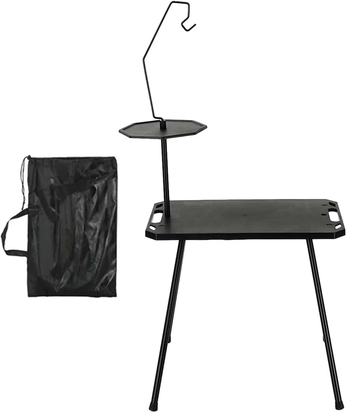Foldable Camping Table Compact Stand Lightweight Sturdy Camp Table with Carry Bag for Travel Garden Fishing, with Light Holder