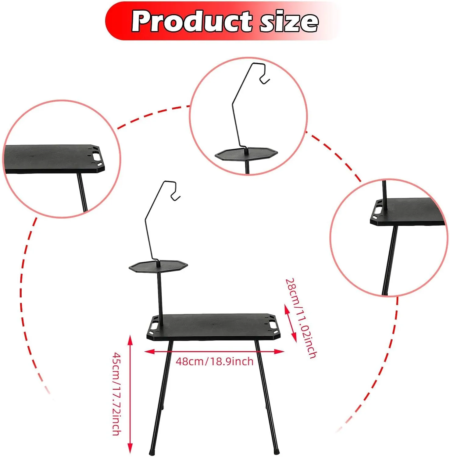 Foldable Camping Table Compact Stand Lightweight Sturdy Camp Table with Carry Bag for Travel Garden Fishing, with Light Holder