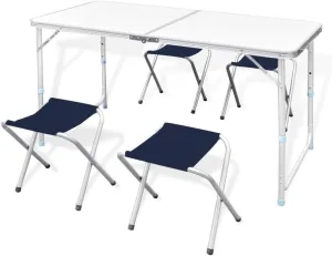Foldable Camping Table Set with 4 Stools Height Adjustable 47.2"x23.6"-664