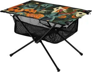 Foldable Coffee Table Halloween Night Adjustable Grill Table Camp with Storage Bag for Hiking Picnic Vacation