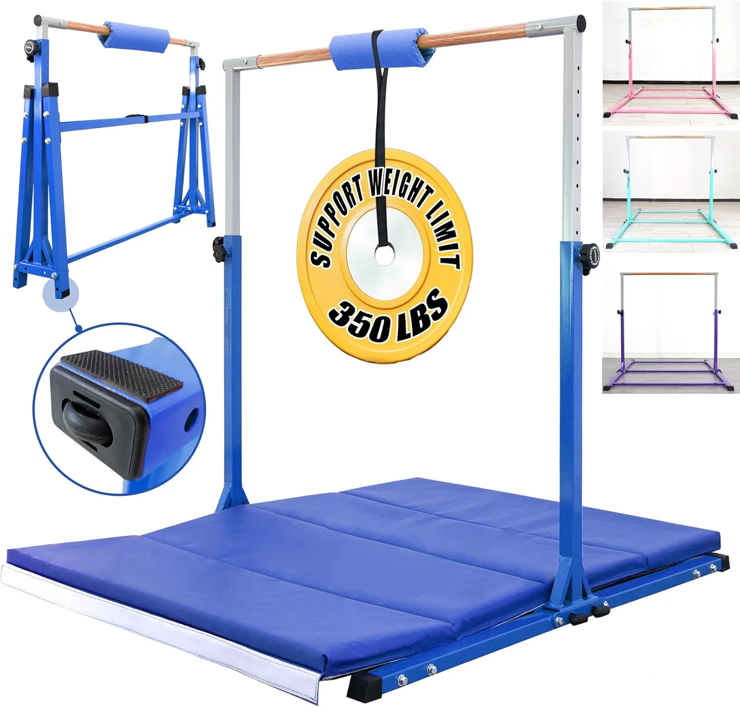 Foldable Gymnastics Bar for Kids Ages 3-20,Gymnastics Kip Bar Horizontal Bars,5FT/6FT Base Length, 3' to 5' Height Adjustable,Gymnastics Equipment for Home and Club Use