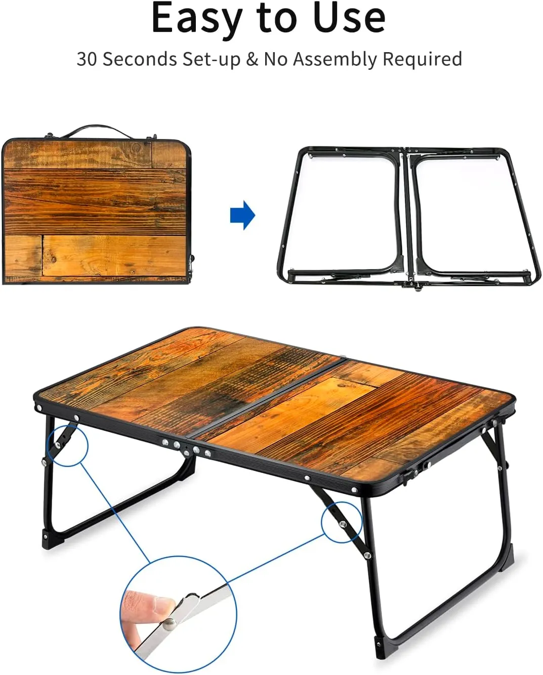 Foldable Laptop Table for Bed, SUVANE Lap Desk Bed Desk, Breakfast Serving Bed Tray, Portable Mini Picnic Table Storage Space Laptop Desk Reading Holder(Retro Wood)