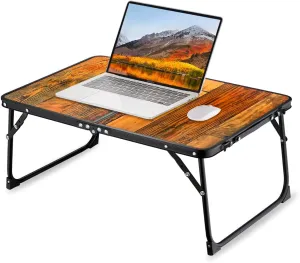 Foldable Laptop Table for Bed, SUVANE Lap Desk Bed Desk, Breakfast Serving Bed Tray, Portable Mini Picnic Table Storage Space Laptop Desk Reading Holder(Retro Wood)