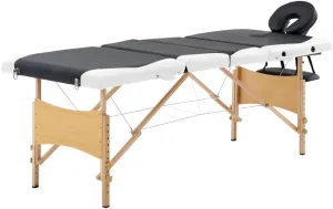 Foldable Massage Table with Adjustable Height and Comfort Zones, Durable Faux Leather Upholstery, Black and White