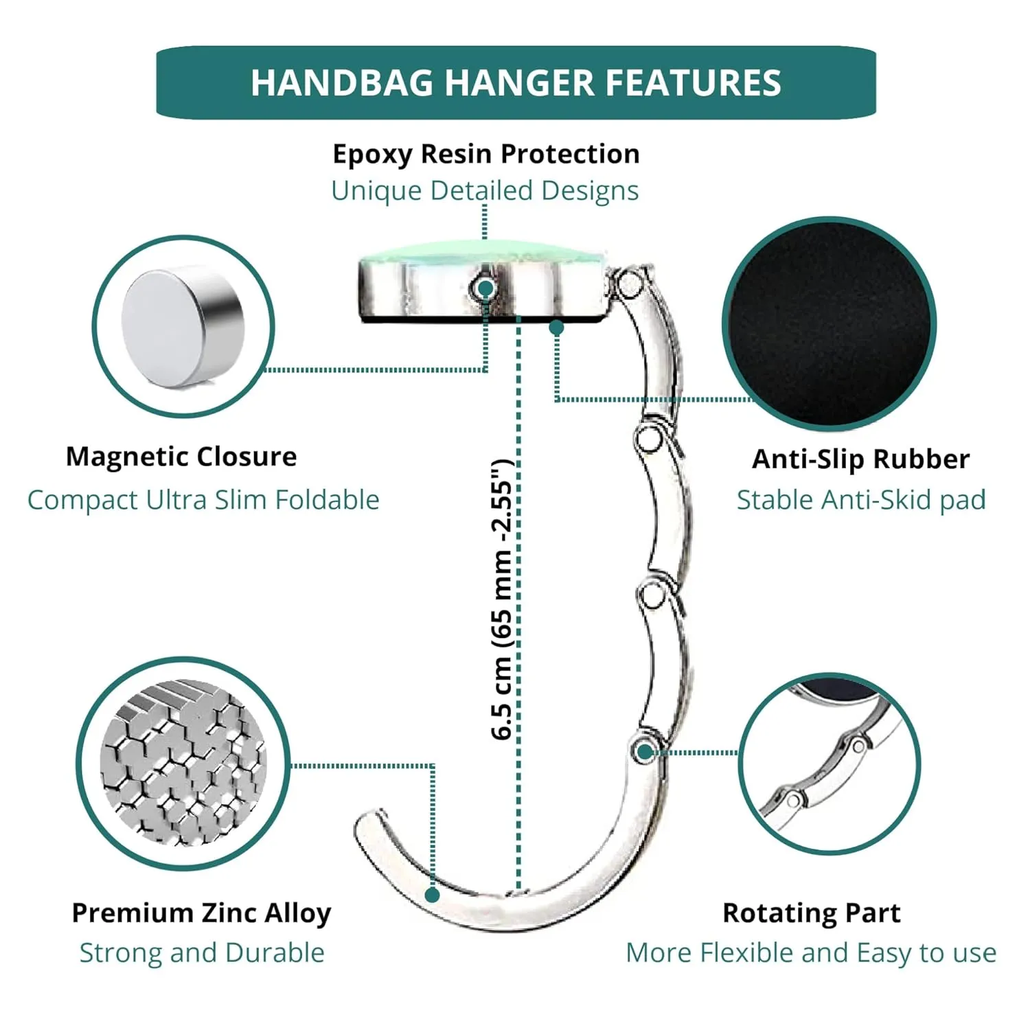 Foldable Purse Hook for table - Portable Bag Hanger for restaurant - Folding Handbag Holder for bar (STYLE B)