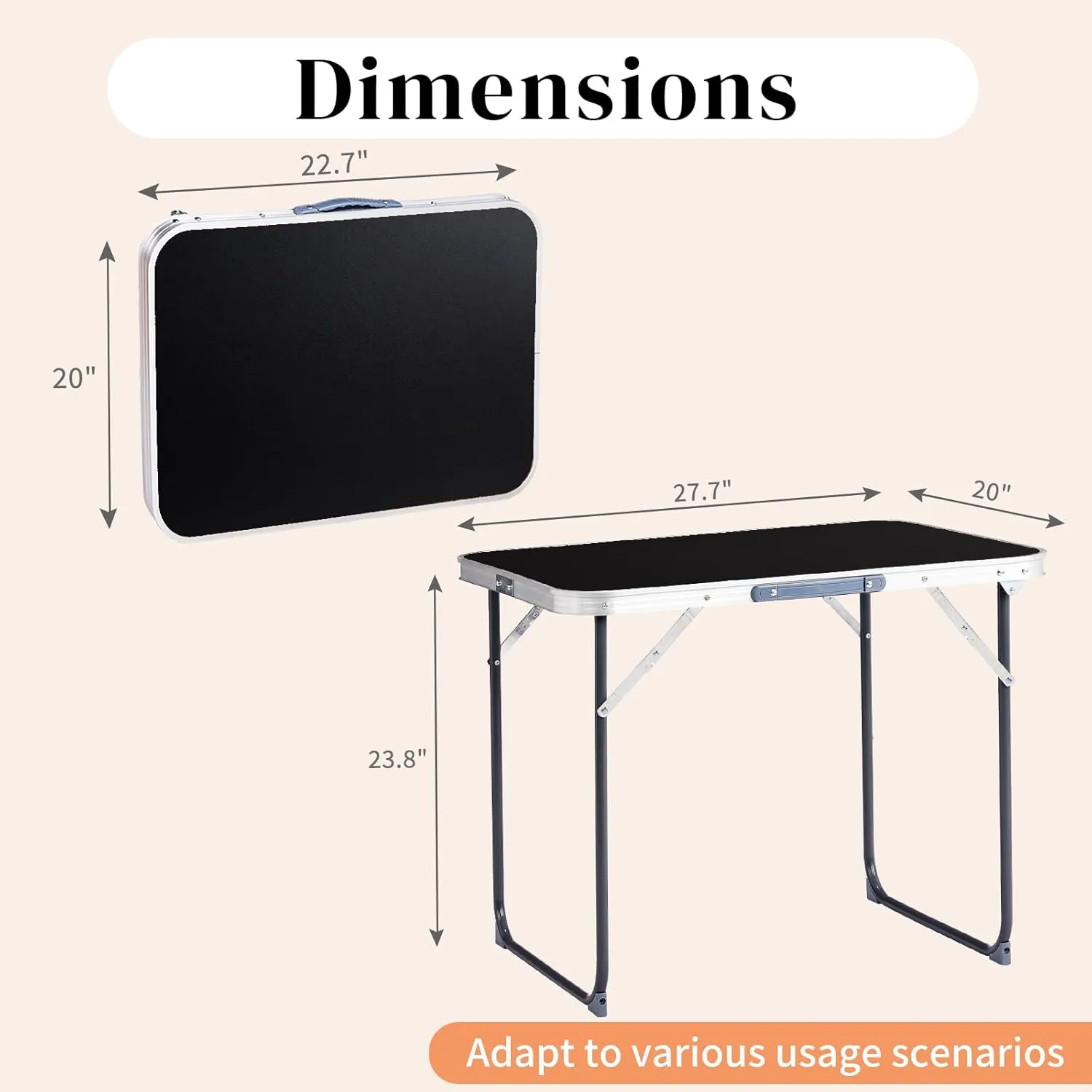Foldable Table Heavy Duty Portable Utility Table for Indoor Outdoor Party, Dining, Events, Picnic, Camping (Black, 2.3ft)