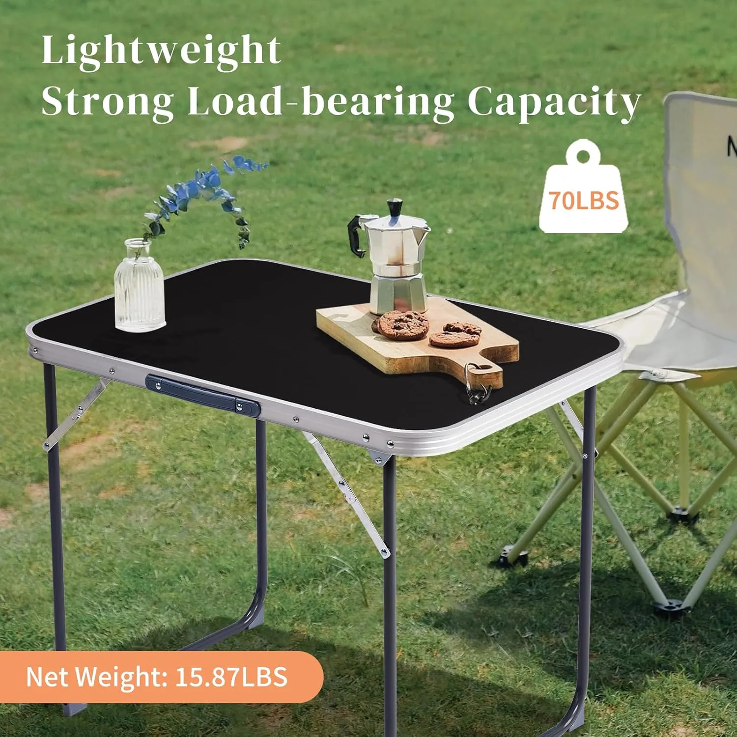 Foldable Table Heavy Duty Portable Utility Table for Indoor Outdoor Party, Dining, Events, Picnic, Camping (Black, 2.3ft)