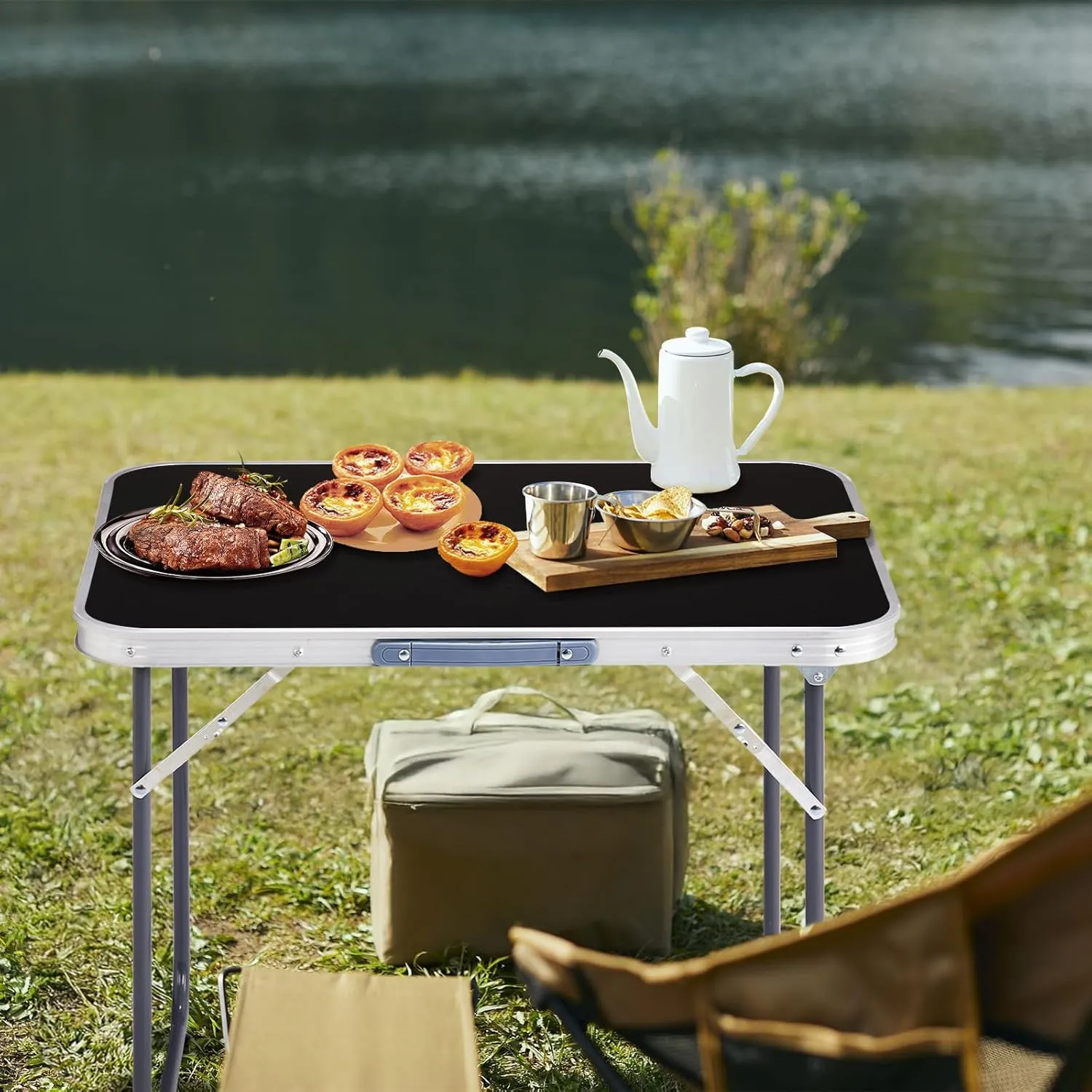 Foldable Table Heavy Duty Portable Utility Table for Indoor Outdoor Party, Dining, Events, Picnic, Camping (Black, 2.3ft)