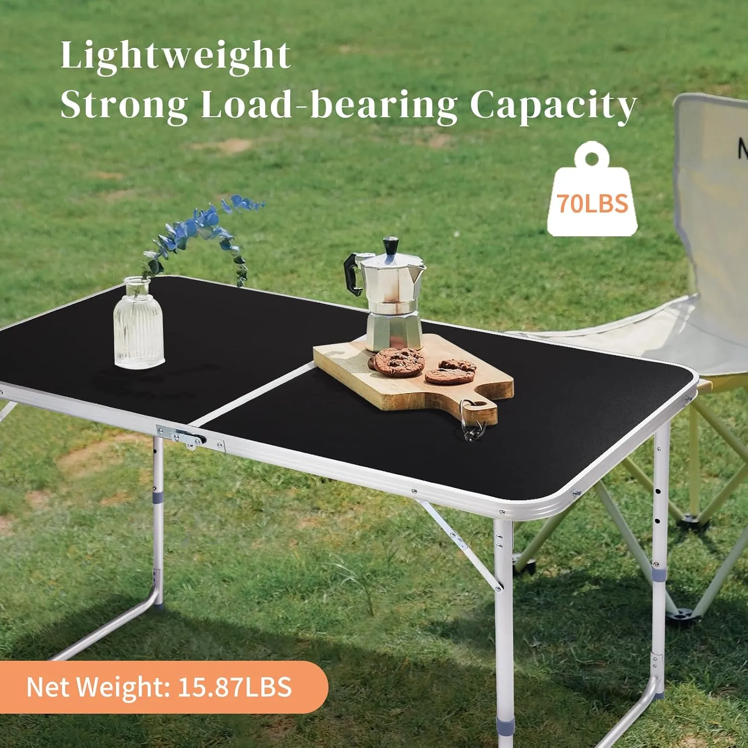 Foldable Table Height Adjustable Heavy Duty Portable Utility Table for Indoor Outdoor Party, Dining, Events, Picnic, Camping (Black, 4ft)