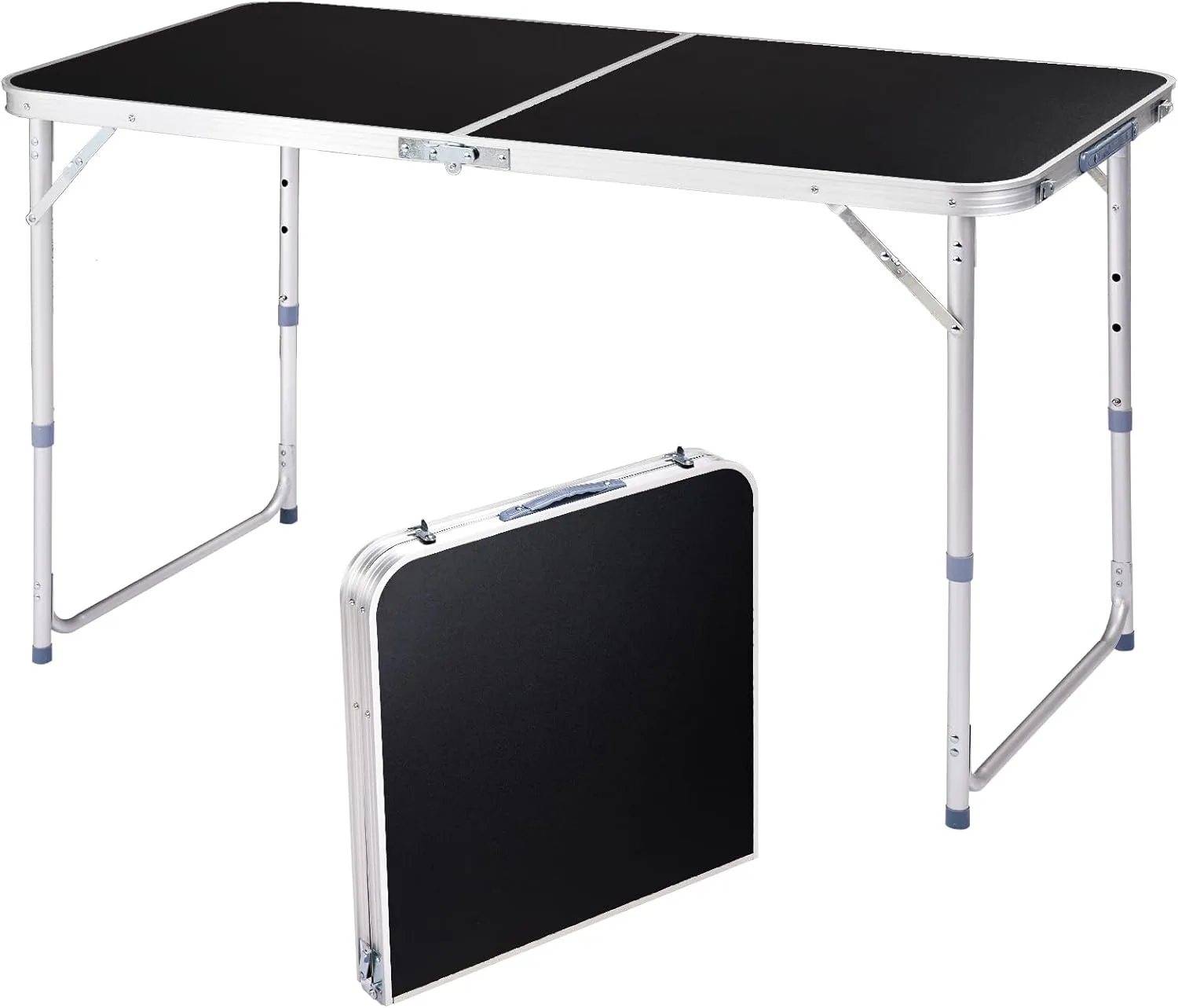 Foldable Table Height Adjustable Heavy Duty Portable Utility Table for Indoor Outdoor Party, Dining, Events, Picnic, Camping (Black, 4ft)