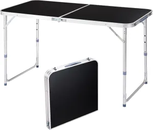 Foldable Table Height Adjustable Heavy Duty Portable Utility Table for Indoor Outdoor Party, Dining, Events, Picnic, Camping (Black, 4ft)