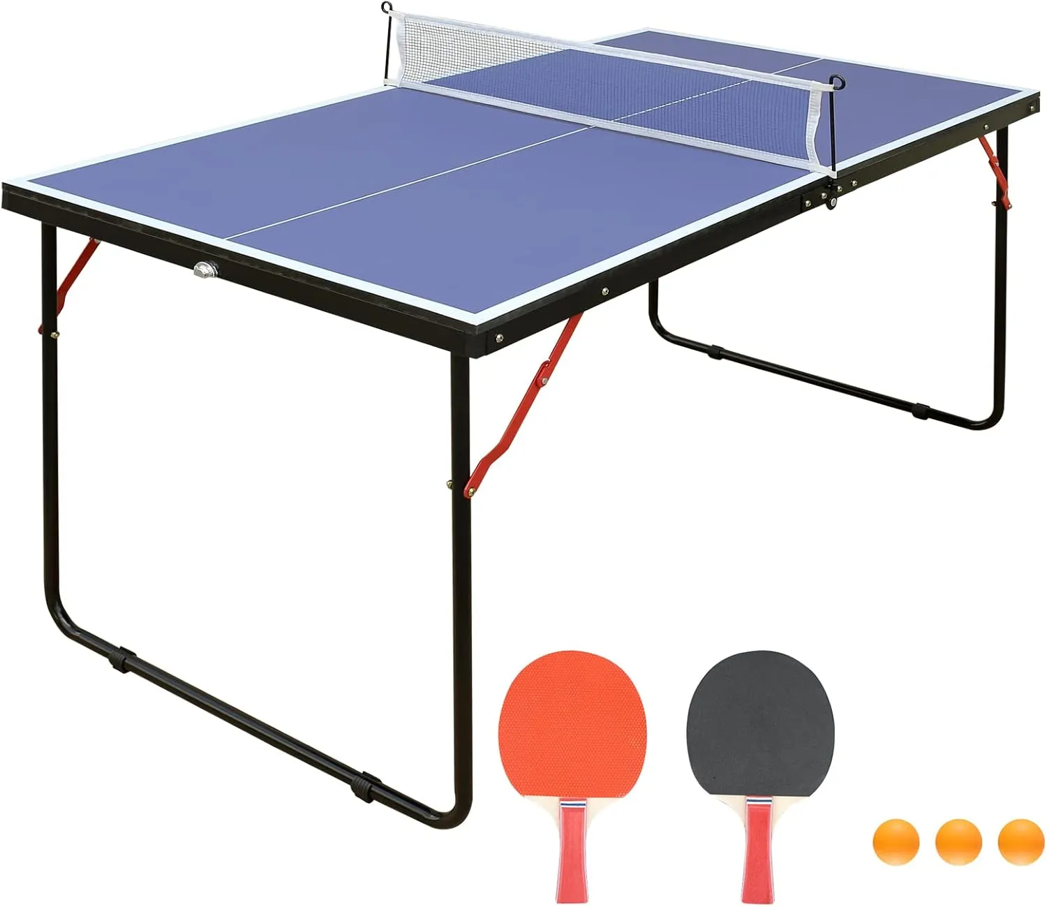 Foldable Table Tennis Table Set with Net & Paddles for Indoor Outdoor Play, Compact and Portable 4.5ft Size