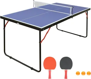 Foldable Table Tennis Table Set with Net & Paddles for Indoor Outdoor Play, Compact and Portable 4.5ft Size