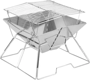 Folding Campfire Grill Portable Camping Fire Pit Outdoor Wood Stove Burner Steel Charcoal Barbecue for Outside Home Backpacking Hiking Travel Picnic BBQ