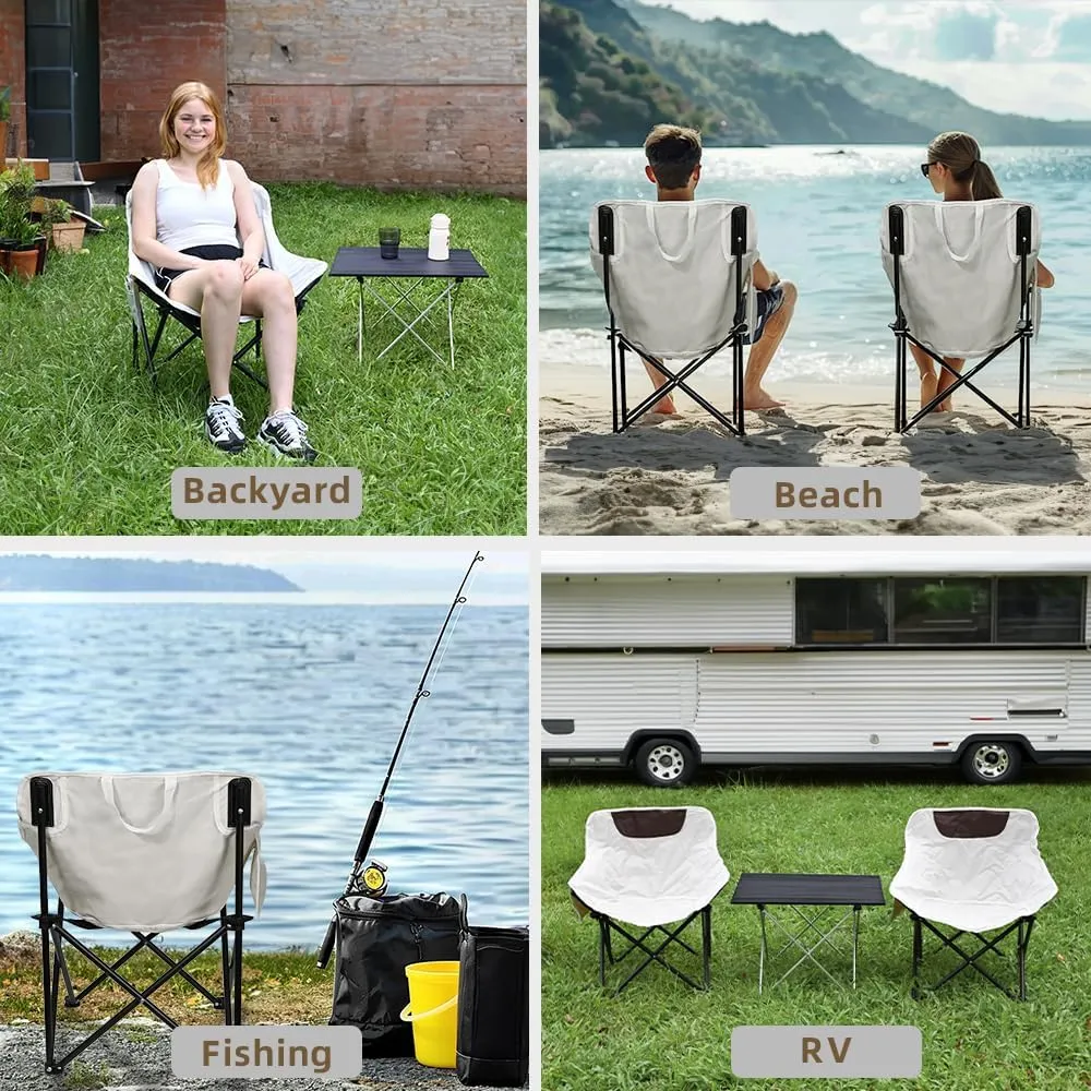 Folding Camping Chair Set of 3,Lightweight Camp Chairs with Table,Large Lawn Chair Portable for Adults Hiking,Fishing,Beach,Picnic,Patio,Travel,Carry Bag(L)