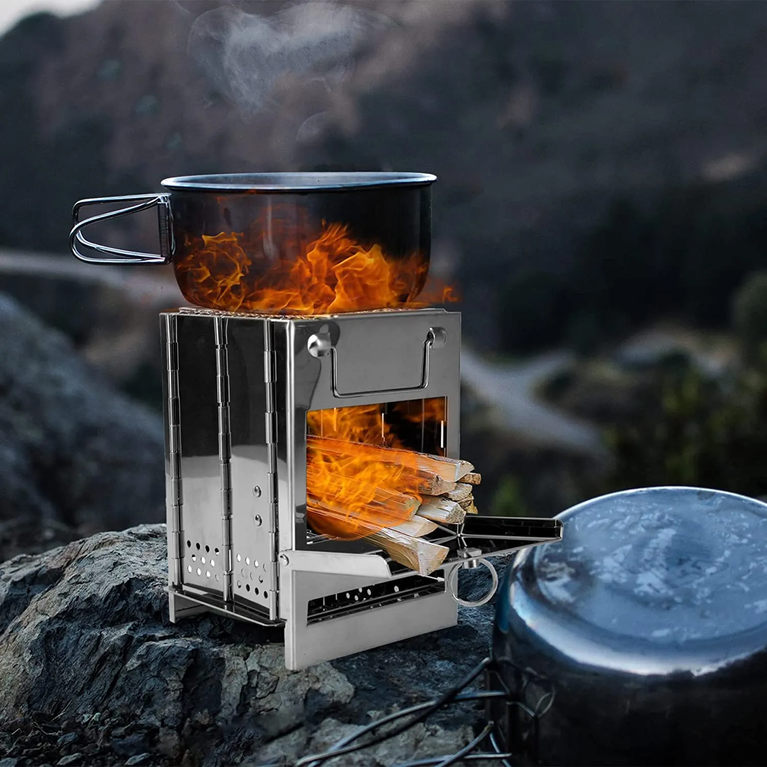 Folding Camping Stove, Portable Wood Burning Camp Stoves for Outdoor Cooking,Picnic,BBQ