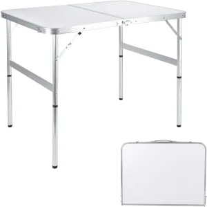 Folding Camping Table 3 Ft Portable Picnic Table Foldable 2 Height Adjustable Aluminum Camp Table Outdoor for Card BBQ White 35.5×23.6×26 inch