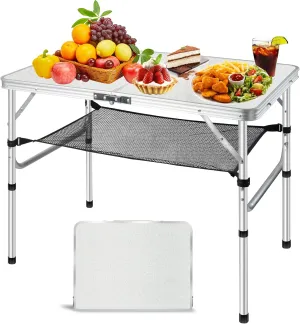 Folding Camping Table 3FT, 2 Heights Adjustable Portable Camping Table, 36" L x 24" W x 28" H Aluminum Picnic Table with Mesh Layer, for Outdoor Indoor Balcony Camp Picnic Beach BBQ (Medium)