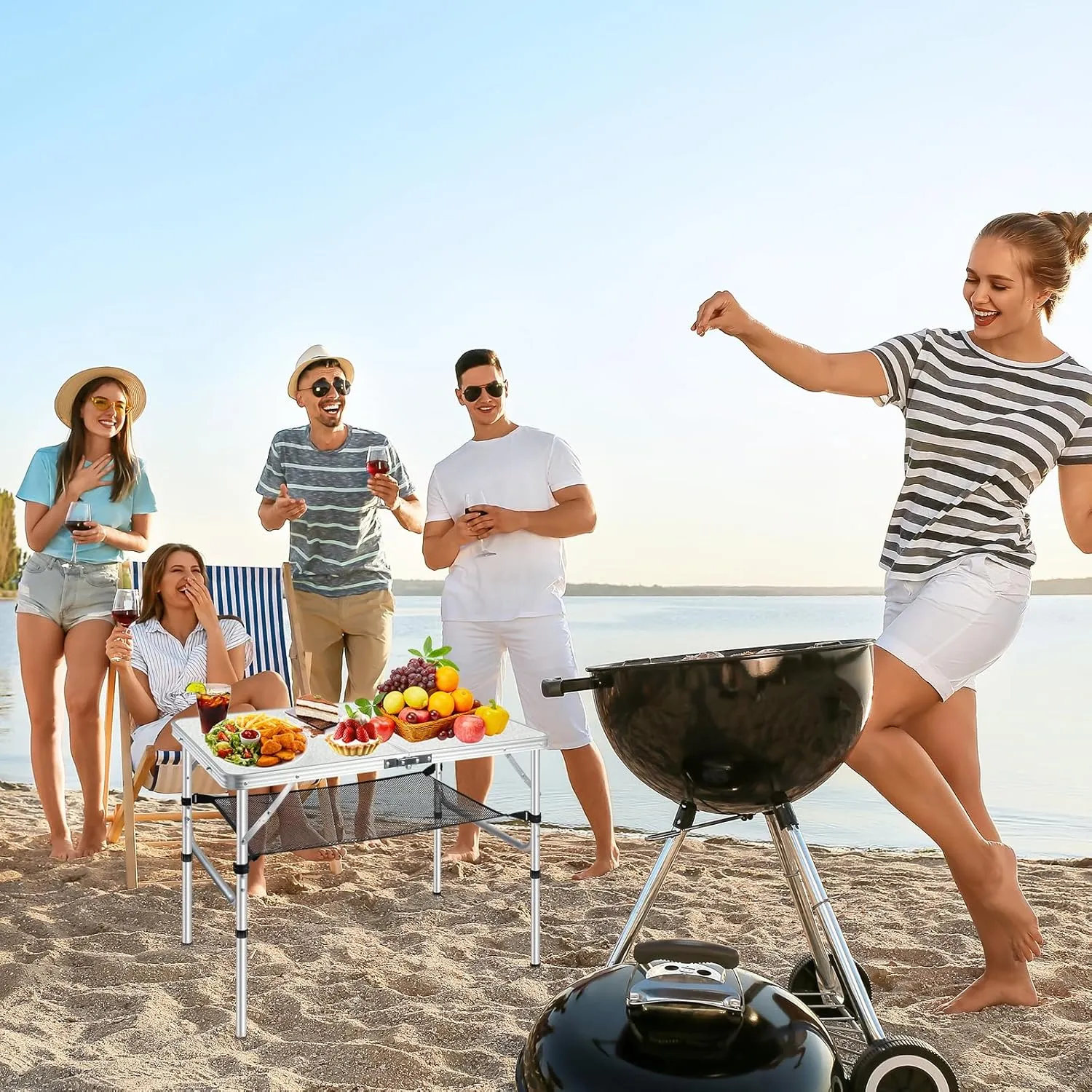 Folding Camping Table 3FT, 2 Heights Adjustable Portable Camping Table, 36" L x 24" W x 28" H Aluminum Picnic Table with Mesh Layer, for Outdoor Indoor Balcony Camp Picnic Beach BBQ (Medium)