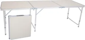 Folding Camping Table, Aluminum Height Adjustable Lightweight Desk Portable Handle, Roll Up Top Weatherproof and Rust Resistant Table for Outdoor Picnic Beach Backyard, White (6 FT)