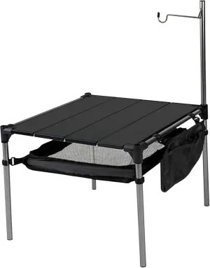Folding Camping Table, Aluminum Splicing Camp Table with Storage and Light Stand, 14x14x14 Inch Small Beach, Portable Camping Side for Outdoor