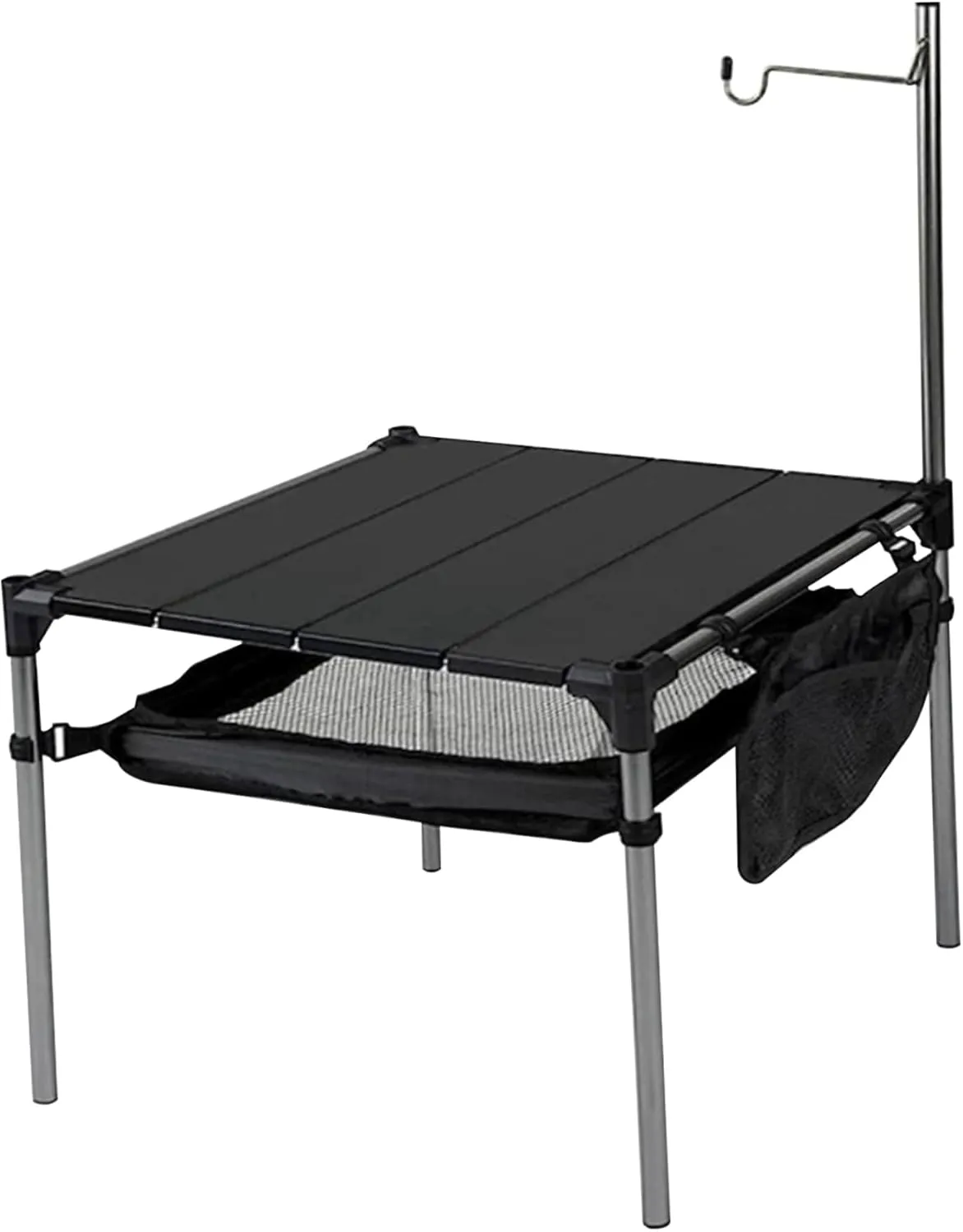 Folding Camping Table, Aluminum Splicing Camp Table with Storage and Light Stand, 14x14x14 Inch Small Beach, Portable Camping Side for Outdoor