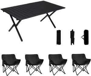 Folding Camping Table and air Set, Portable Camp airs Lightweight Roll up Carbon Steel Camp Table Foldable Lawn air Picnic Table with Carrying Bag