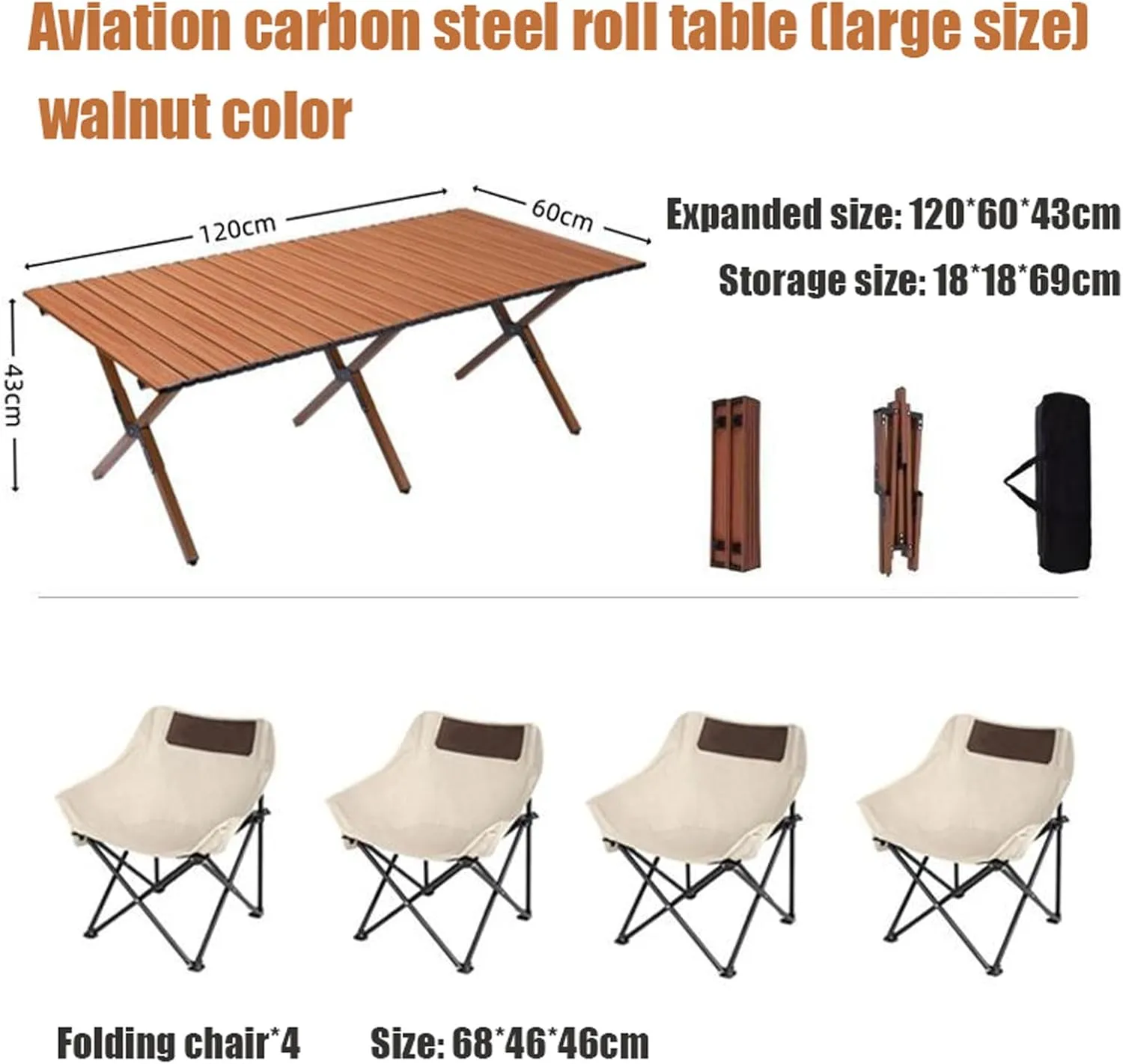 Folding Camping Table and air Set, Portable Camp airs Lightweight Roll up Carbon Steel Camp Table Foldable Lawn air Picnic Table with Carrying Bag