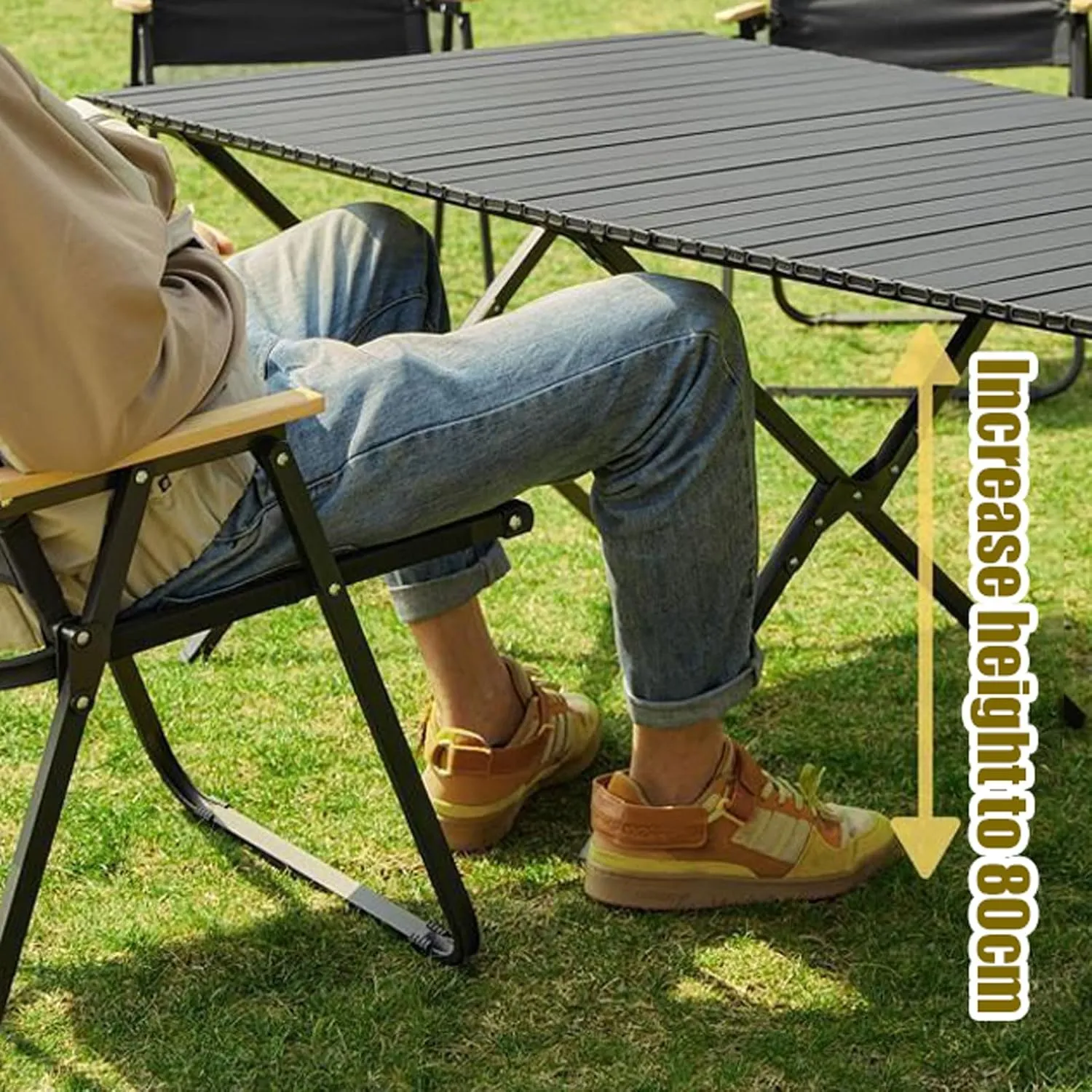 Folding Camping Table and air Sets, Portable Camp airs Sets with Lightweight Roll up Carbon Steel Picnic Table Foldable Lawn air with Carrying Bag