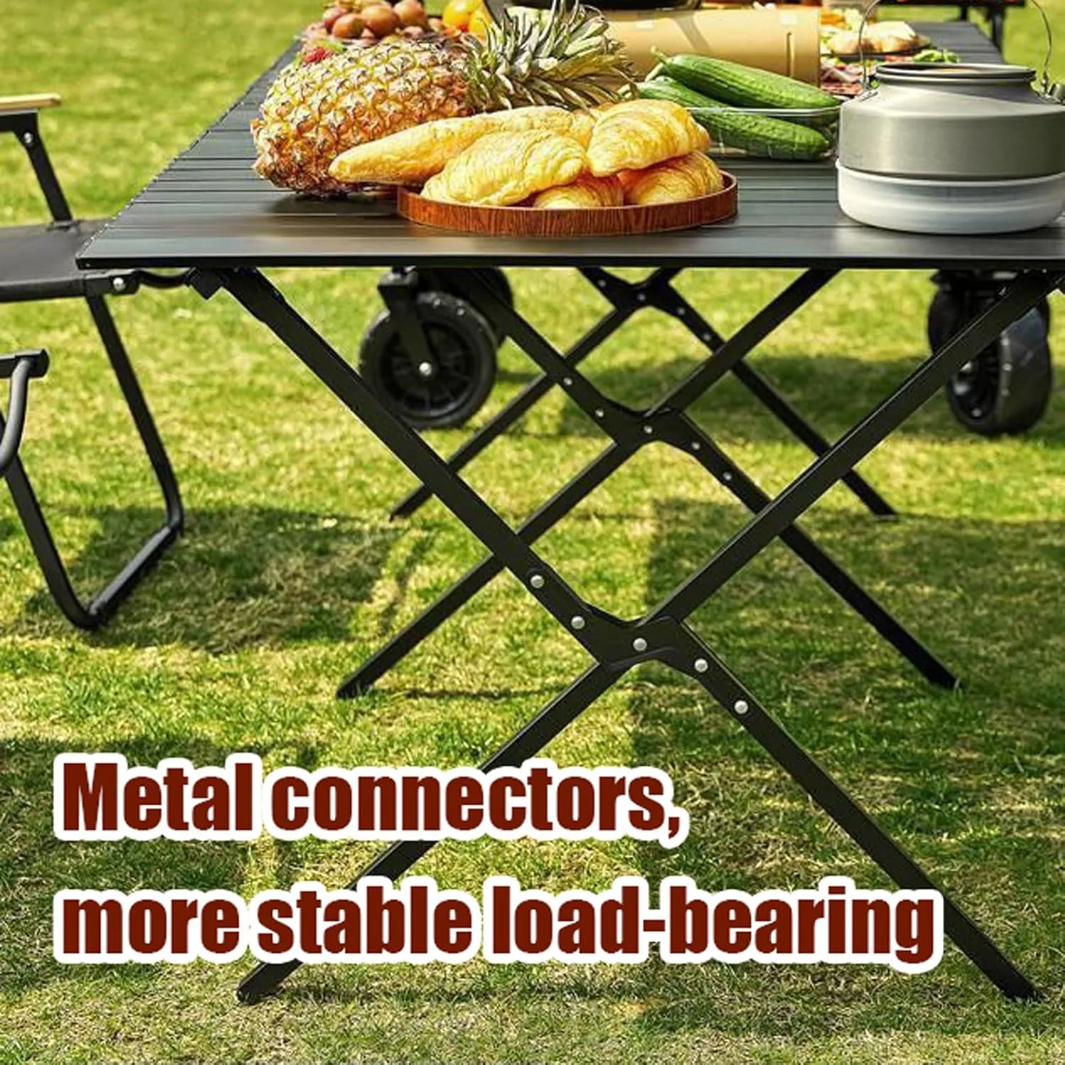 Folding Camping Table and air Sets, Portable Camp airs Sets with Lightweight Roll up Carbon Steel Picnic Table Foldable Lawn air with Carrying Bag