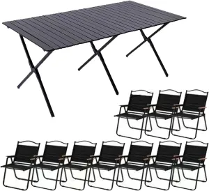 Folding Camping Table and air Sets, Portable Camp airs Sets with Lightweight Roll up Carbon Steel Picnic Table Foldable Lawn air with Carrying Bag