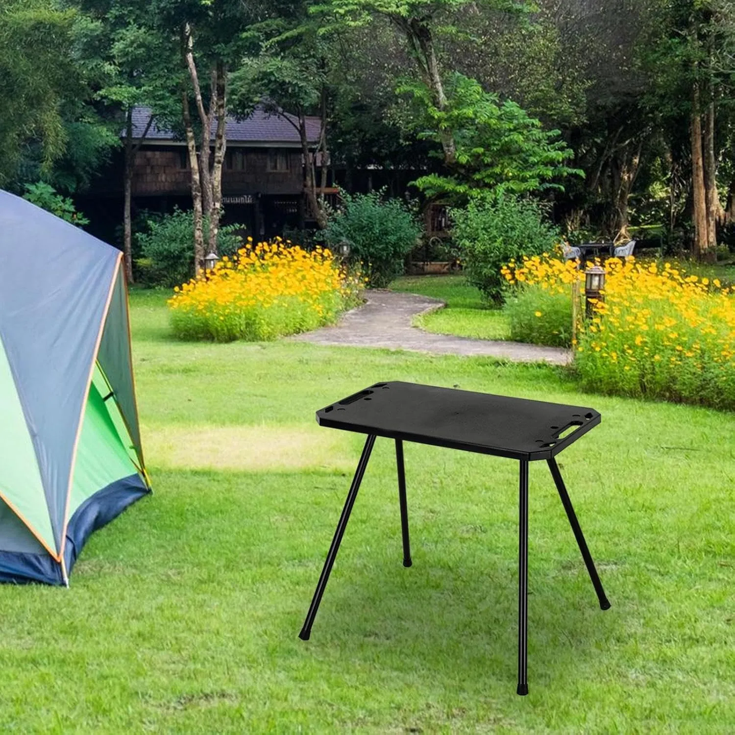Folding Camping Table Camp Table Multifunctional Practical with Carry Bag Picnic Cooking Desk for Outdoor Cooking BBQ Fishing, Without Light Holder