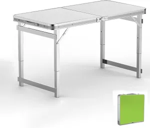 Folding Camping Table Portable Adjustable Height Ultralight Aluminum Beach Table, Small Camping Table with Carry Bag for Camping, Picnic(White)