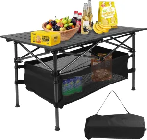 Folding Camping Table, Portable Outdoor Folding Table, Aluminum Roll-up Camp Table with Carry Bag, for Camp or RV, Beach Backyard Picnic Party Patio Grilling, 37"x22"x20"