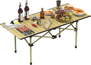 Folding Camping Table, Portable Upgraded Carbon Steel with Carry Bag Heavy Duty, Lightweight Foldable Camp for Outdoor, Large Table for Picnic Barbecue Grill Beach Patio, 4-6 Person