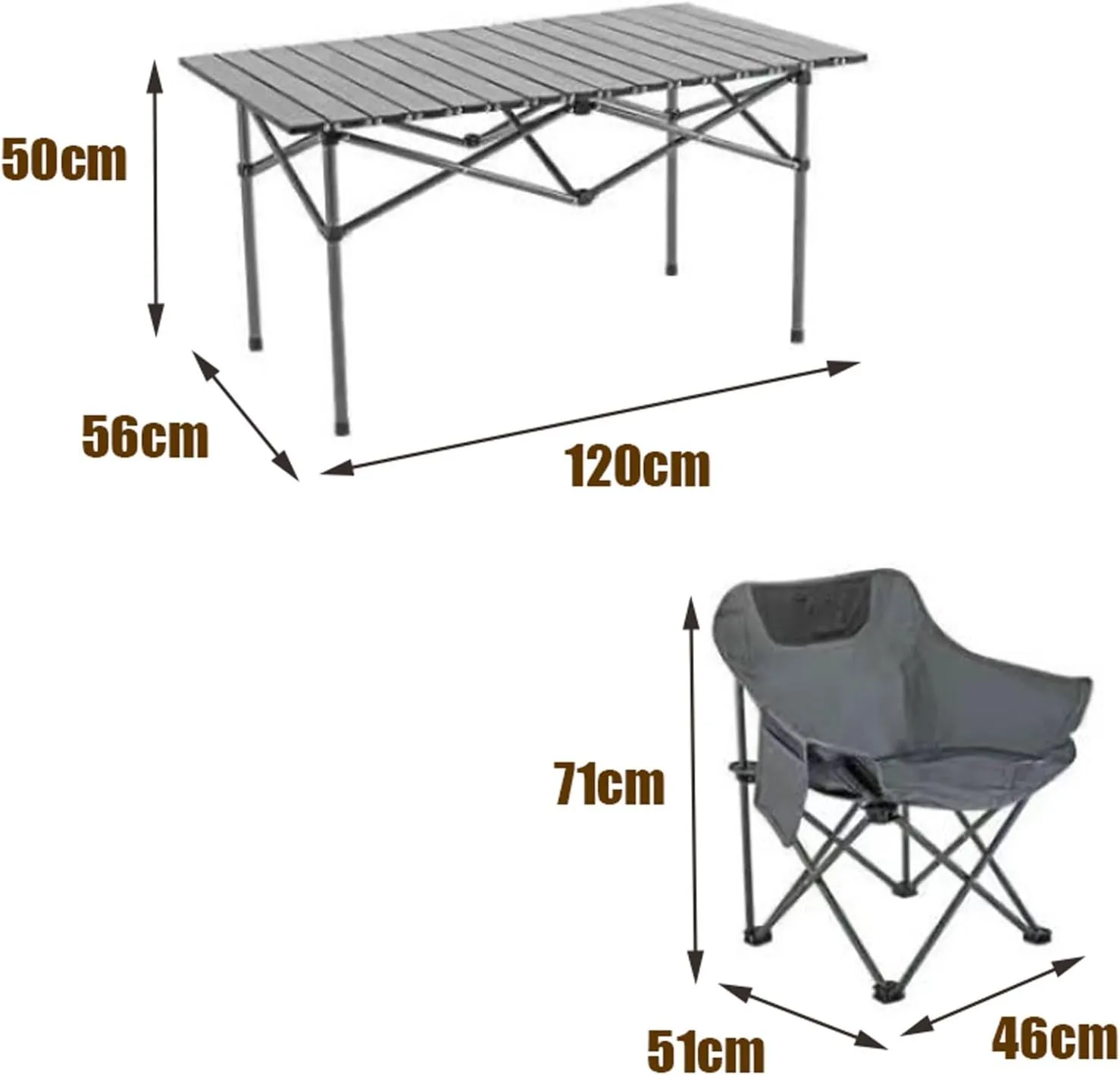 Folding Camping Table with airs Set, Portable Picnic airs with Carrying Bag and Aluminum Roll-up Top Lightweight Compact Table, Easy to Assemble
