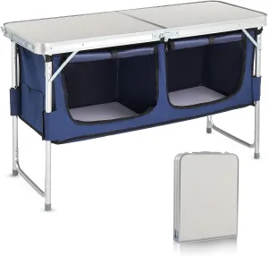 Folding Camping Table with Storage Compartment, Aluminum Portable Picnic Table with Adjustable Height Legs, Indoor/Outdoor Folding Table for Backyards, Beach, BBQ, Party ( Color : White , Size : 4FT )