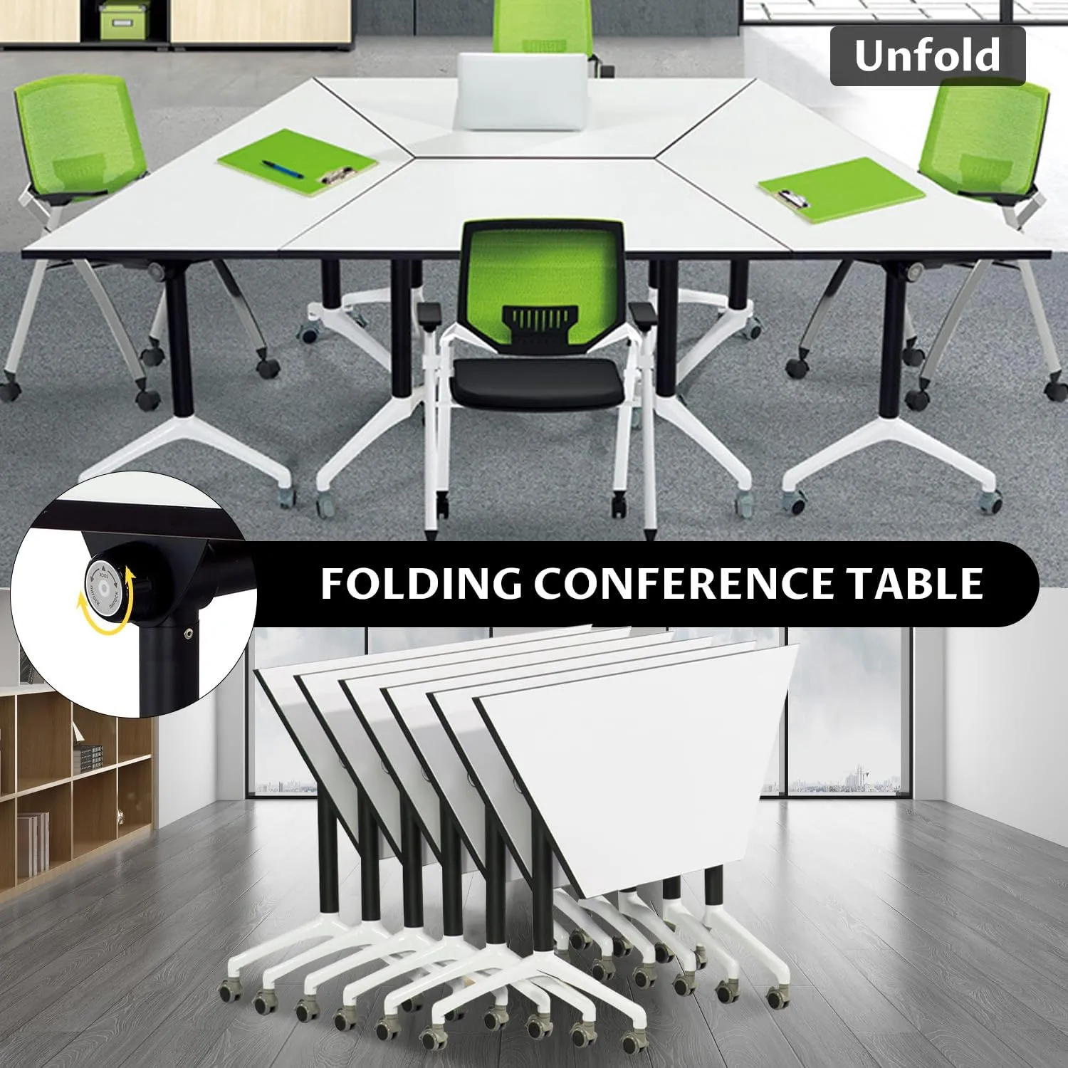 Folding Conference Table,Large Conference Meeting Table for 8 People,Modern Mobile Training Table with Wheels,Rolling Conference Room Tables with Metal Frame,Meeting Seminar Tables 47.2x23.6x29.5in