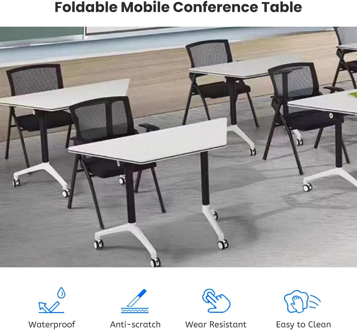 Folding Conference Table,Large Conference Meeting Table for 8 People,Modern Mobile Training Table with Wheels,Rolling Conference Room Tables with Metal Frame,Meeting Seminar Tables 47.2x23.6x29.5in