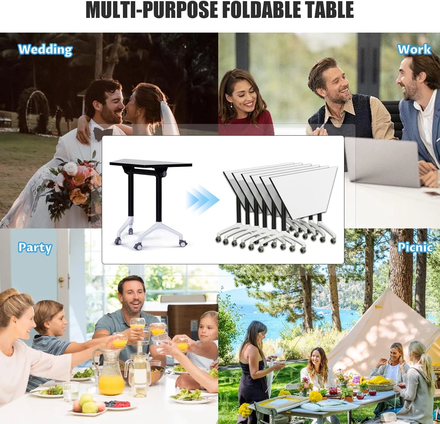 Folding Conference Table,Large Conference Meeting Table for 8 People,Modern Mobile Training Table with Wheels,Rolling Conference Room Tables with Metal Frame,Meeting Seminar Tables 47.2x23.6x29.5in