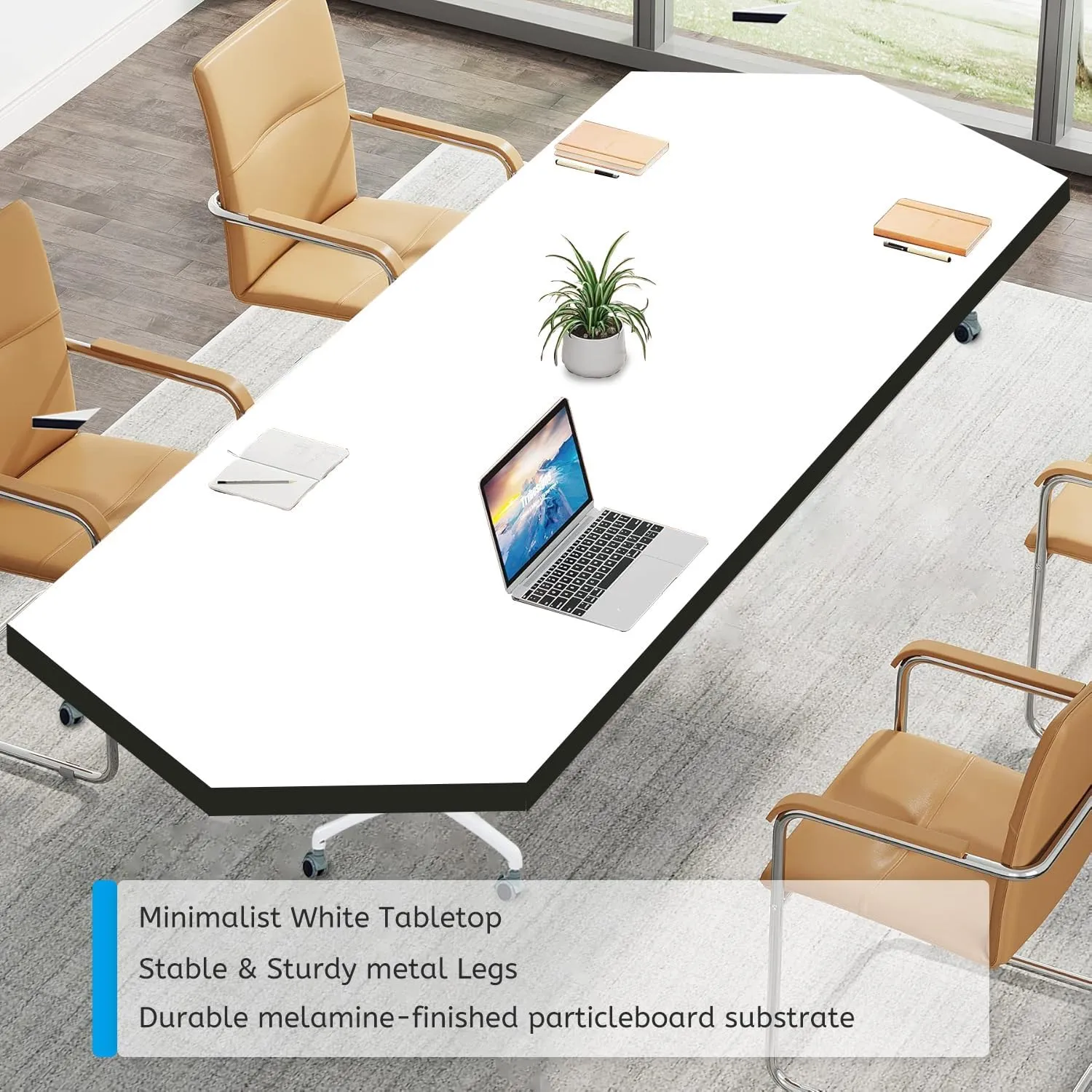 Folding Conference Table,Large Conference Meeting Table for 8 People,Modern Mobile Training Table with Wheels,Rolling Conference Room Tables with Metal Frame,Meeting Seminar Tables 47.2x23.6x29.5in
