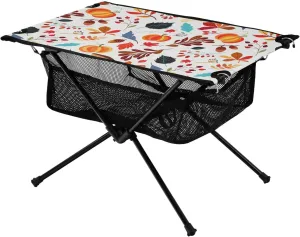 Folding Outdoor Table Autumn Pumpkins Fall Leaves Ultra Compact Portable Traveling Table with Carry Bag for Dining Hiking Fishing
