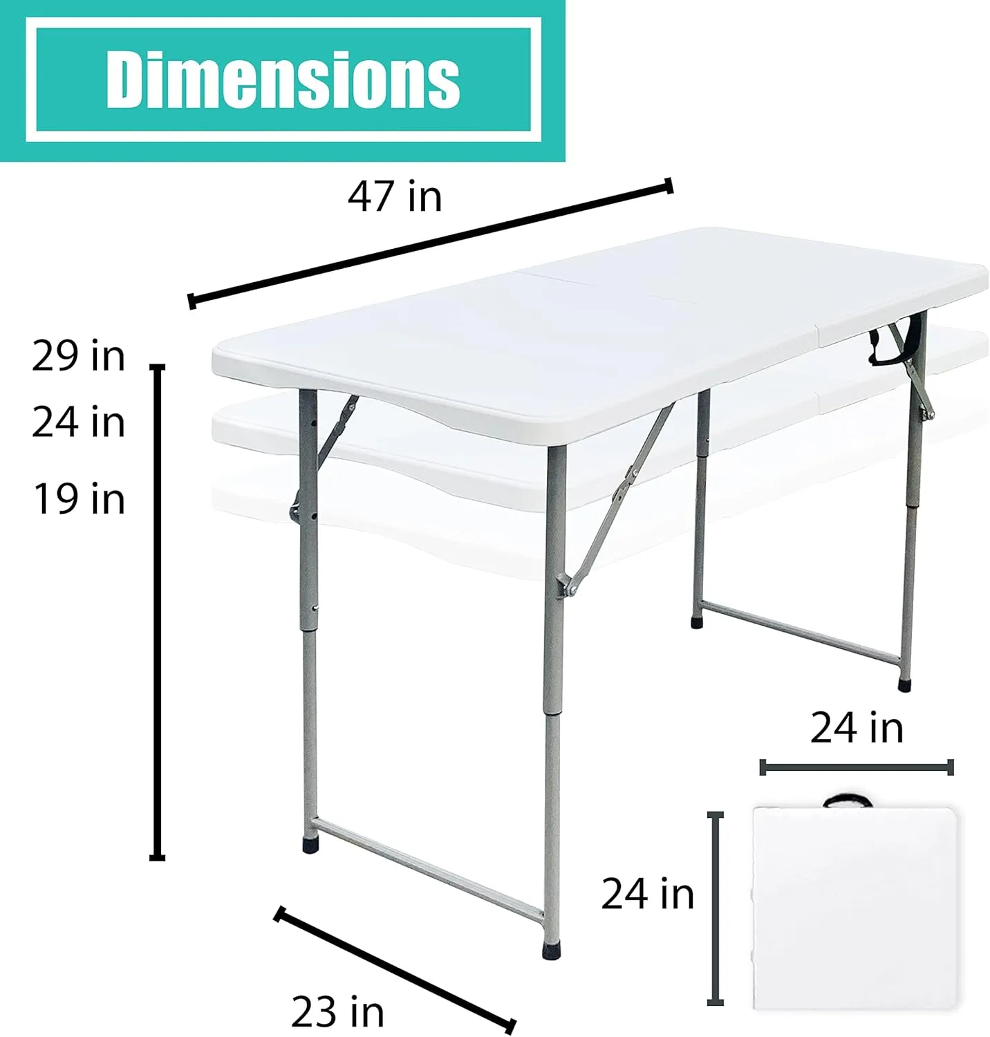 Folding Table 4/6/8 Foot, Foldable Table Adjustable Height Card Table, Indoor Outdoor Small Desk, Portable Plastic Picnic Party Dining Camping Bar Low Tables, Fold in Half Heavy Duty, White