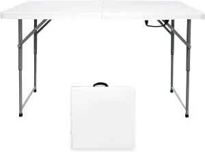 Folding Table 4/6/8 Foot, Foldable Table Adjustable Height Card Table, Indoor Outdoor Small Desk, Portable Plastic Picnic Party Dining Camping Bar Low Tables, Fold in Half Heavy Duty, White